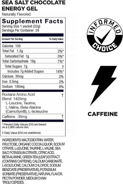 GU Energy Roctane Ultra Endurance Energy Gel, Vegan, Gluten-Free, Kosher, and Dairy-Free On-The-Go Sports Nutrition for Running, Biking, Hiking or Skiing, Sea Salt Chocolate, 24-Count