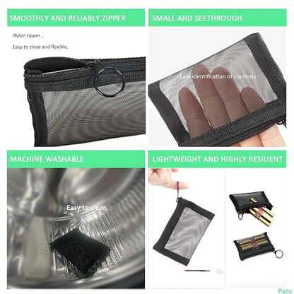 Patu Mini Zipper Mesh Bags, 3" x 4", Size XS / A8, 5 Pieces, Keychain Pouch Key Holder, Coin Purse, Clear Travel Kit Small Item Cosmetic Organizer, Assorted Colors