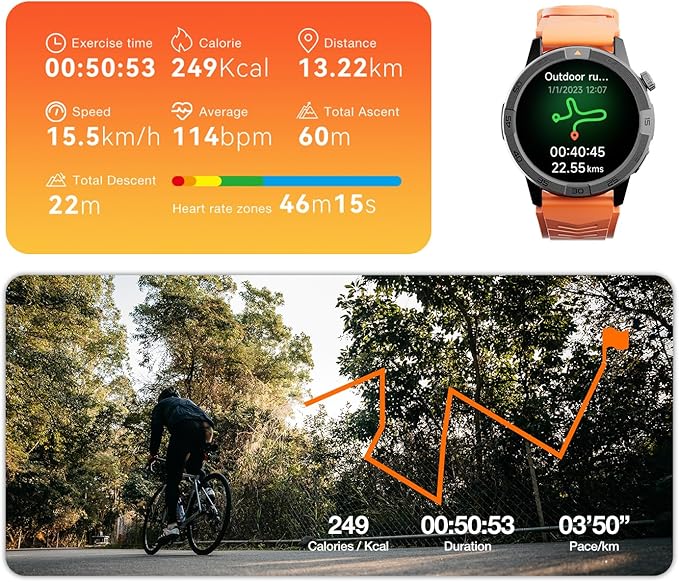 AGM Legion Pro Smart Watch with Offline Maps, Bluetooth Calling, AMOLED Gorilla Glass Display, Advanced Health Tracking, Gyroscope, DIY Dial, 5 ATM & IP69 Multisport GPS Fitness Watch, 2 Stylish Bands