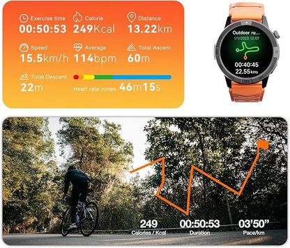 AGM Legion Pro Smart Watch with Offline Maps, Bluetooth Calling, AMOLED Gorilla Glass Display, Advanced Health Tracking, Gyroscope, DIY Dial, 5 ATM & IP69 Multisport GPS Fitness Watch, 2 Stylish Bands
