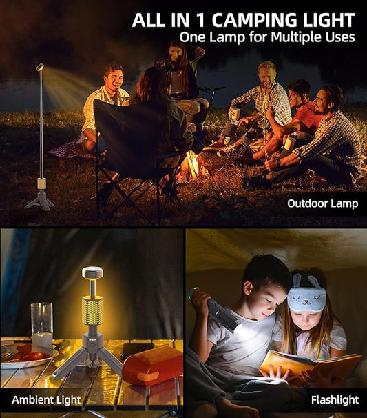 Camping Light Telescopic Camp Lantern Rechargeable 10500mAh Battery Built-in Magnetic Camp Lamp for Emergency, Camping, Hiking (Gray)