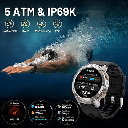 KOSPET Smart Watch for Men, 60 Days Extra-Long Battery, 50M Waterproof Rugged Military Smartwatch (Answer/Make Calls), 170 Sports Mode 1.43” AMOLED Display Fitness Watch-Voice Assistant