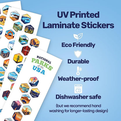 LET'S WANDER National Parks Water Bottle with 3 Lids & 63 Waterproof Stickers - 32oz Leakproof Insulated Stainless Steel with Straw - USA Hiker Gift Bottle (Black)