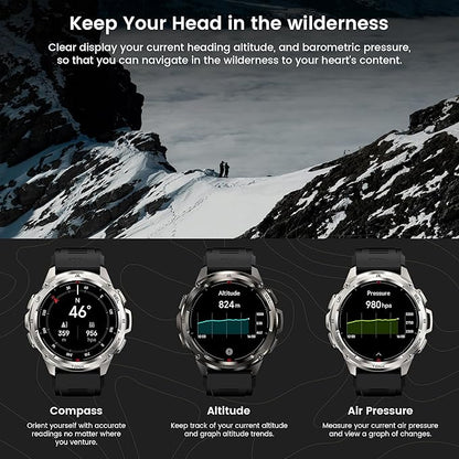 KOSPET Tank T3 Ultra Smart Watch GPS for Men, 5ATM Waterproof, Pressure&Altitude&Compass, Extra-Large Battery, Full Metal Body Rugged Military Smartwatch Bluetooth Calling-1.43” AMOLED Display