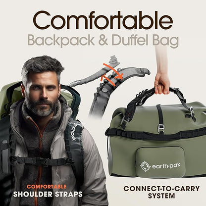 Earth Pak Waterproof Duffel Bag - Large Dry Bag, 1680D TPU, Heavy Duty, Camping & Marine Dry Bag, 8x8 Popout Pocket