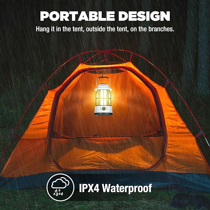 EverBrite LED Camping Lantern, USB C Rechargeable with Stepless Dimming, Vintage Portable Camping Lights & Lanterns for Power Outages, Hurricane, Emergency, Fishing, Home and More