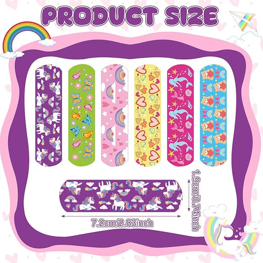 420 Pieces 6 Styles Cute Cartoon Bandages Knuckle Repair Tape Colorful First Aid Kit for Kids PE Fabric Adhesive Waterproof Breathable Bandages for Children Travel Cuts Scrapes Wounds (Cute)