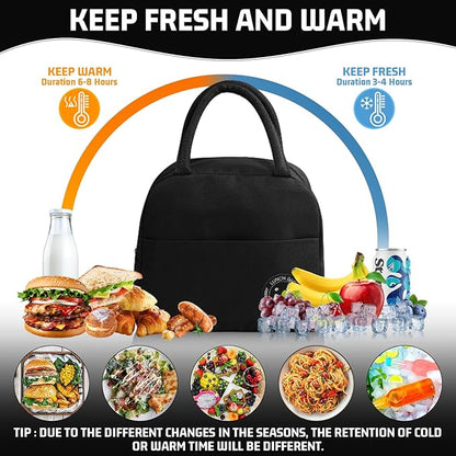 Insulated Lunch Bag for Men Women, Small Portable Reusable Lunch Cooler Tote Bag, Leakproof Thermal Lunch Box for Work Picnic Travel, Black