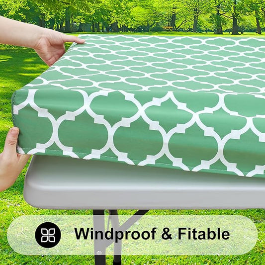 Smiry Rectangle Picnic Table Cover, Waterproof Elastic Fitted Camping Tablecloths for 5 Foot Tables, Wipeable Flannel Backed Vinyl Tablecloth Protector for Indoor, Outdoor (Sage Green, 30x60 Inches)