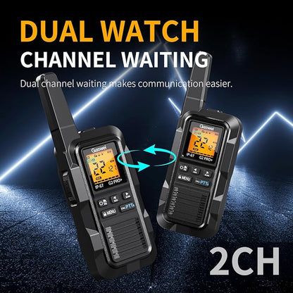 G2pro+ Heavy Duty Walkie Talkies for Adults，Rechargeable Long Range Two Way Radios 2 watts ，NOAA Weather，FM Radio，IP67 Waterproof，VOX ，Double PTT，Li-ion Battery (2 Pack - Black)