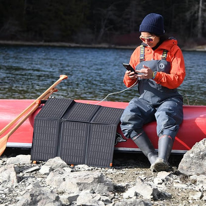 [Upgraded] FlexSolar 60W Portable Solar Panels Chargers QC3.0 USB-A USB-C DC5521 8mm Output Foldable IP65 Waterproof Power Emergency Camping for Small Power Station Generator Tablets Battery Packs