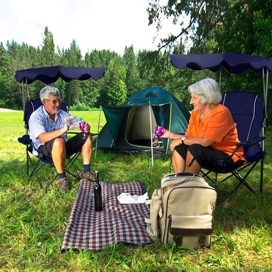 GYMAX Camping Chair, Folding Outdoor Lawn Chair with Canopy, Carry Bag & Cup Holder, Portable Heavy Duty Camp Chair for Outside Travel, Picnic, Beach Soccer Chairs