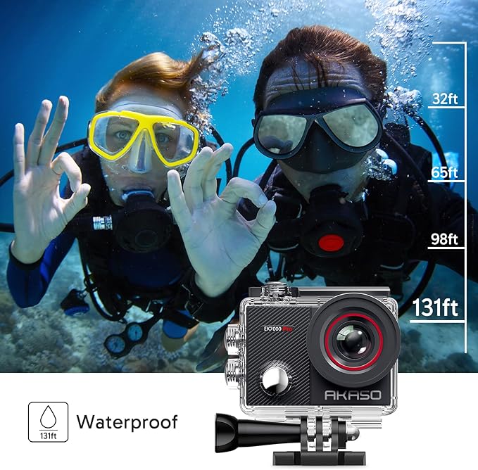 AKASO EK7000 Pro 4K30 Action Camera with Touch Screen EIS 131FT Waterproof Underwater Camera 5X Zoom Remote Control with Waterproof Floating Hand Grip Bundle and Carrying Case Accessories Kit Bundle
