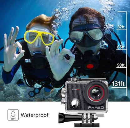 AKASO EK7000 Pro 4K30 Action Camera with Touch Screen EIS 131FT Waterproof Underwater Camera 5X Zoom Remote Control with Waterproof Floating Hand Grip Bundle and Carrying Case Accessories Kit Bundle