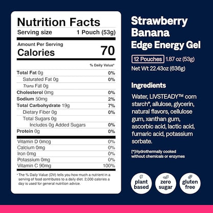UCAN Edge Energy Gel Shots, Strawberry Banana (12, 2 Ounce Packets) for Running, Training, Workouts, Fitness, Cycling, Crossfit | Sugar-Free, Vegan, & Keto Friendly Energy
