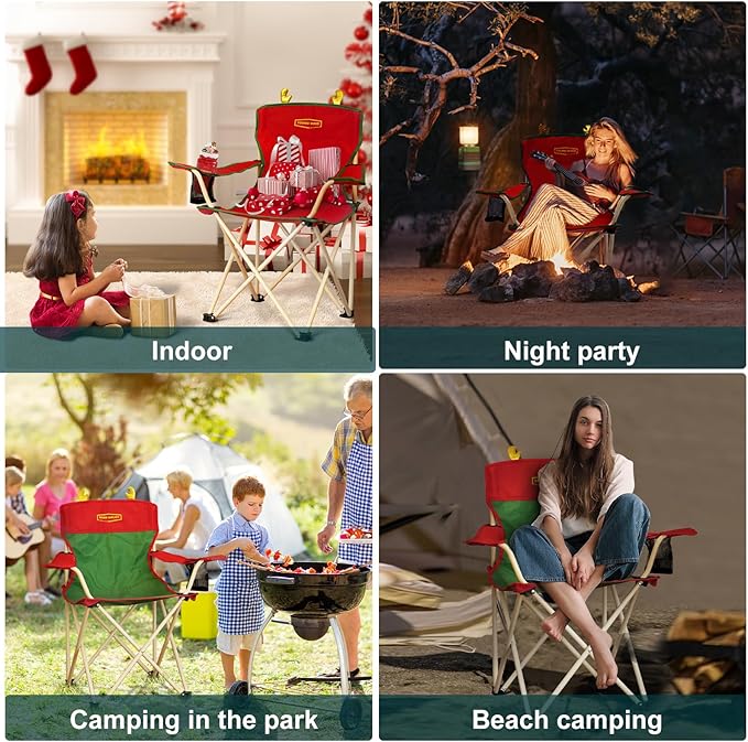 YOUNG WOOD Portable Camping Chair Beach Chair Outdoor Foldable Chair, Included Mesh Cup Holder & Safety Lock to Avoid Pinch Hand, Suitable for Christmas, Camp, Party, with Carrying Bag, Ages 2 to 7