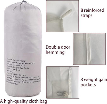 No-See-Um mesh Square Mosquito Net for Queen Size Bed 2 Openings Netting Mosquito Net for Beds, Finest Holes Mesh 2000 Mosquito Netting for Bed (Square Queen Grey Color)