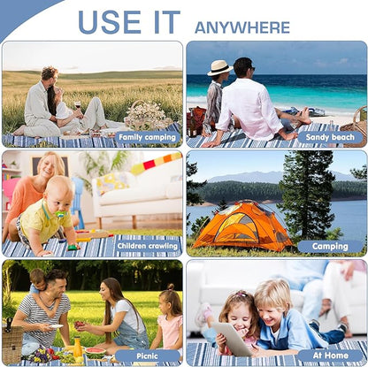 Oversized Waterproof Picnic Mat, Suitable for Camping, Outdoor, Beach, Party and Concert. (Dark Blue & Light Blue, 80" * 80")