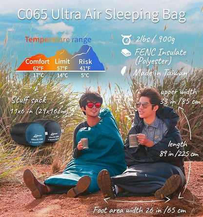 Compact Velvet Lined Sleeping Bag, Lightweight Three Season Sleeping Bag, Water Repelling Sack for Warm and Cold Weather, Comfortable, Backpacking, Hiking, Camping, Traveling