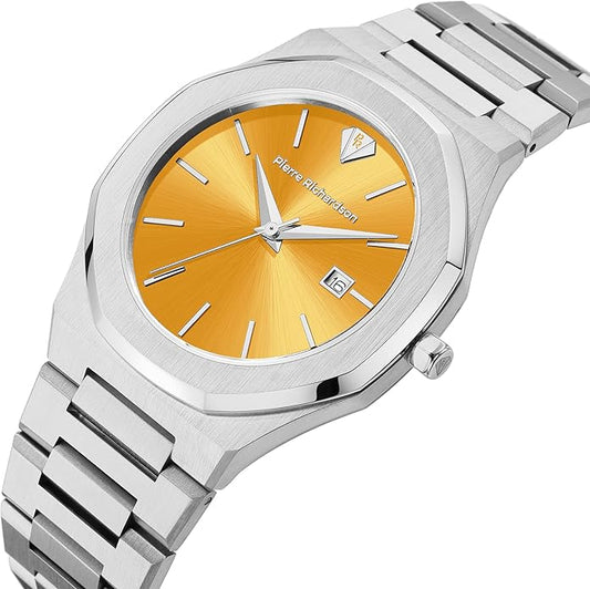 PIERRE RICHARDSON PR5428 Men’s Luxury Watch – Japanese Quartz Movement, Stainless Steel, 41mm, 5ATM Water Resistant, Scratch-Resistant Sapphire Crystal Glass – Classic Dress Watch for Men