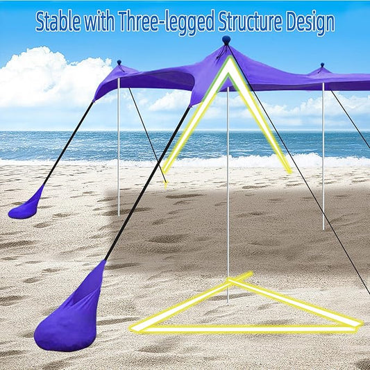 UMARDOO Family Beach Tent Canopy Sun Shade Portable 7×7FT, Large Wind Resistance Beach Sun Shelter Easy Setup with Packable Carry Bag for Outdoor Travel UPF 50+(Purple)