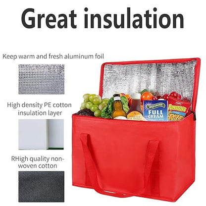 musbus beach bag with cooler Insulated insulation Grocery bags,shopping Red, Reusable, Heavy Duty, zipped zipper,Collapsible,tote,cooler,groceries,for car,Recycled Material Warm Foldable bag…