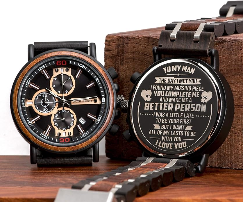 BOBO BIRD S18-1 Personalized Engraved Wood Watch Customized Wooden Watches for Husband Boyfriend Birthday Anniversary