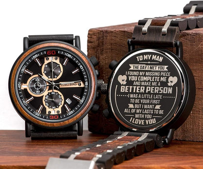 BOBO BIRD S18-1 Personalized Engraved Wood Watch Customized Wooden Watches for Husband Boyfriend Birthday Anniversary