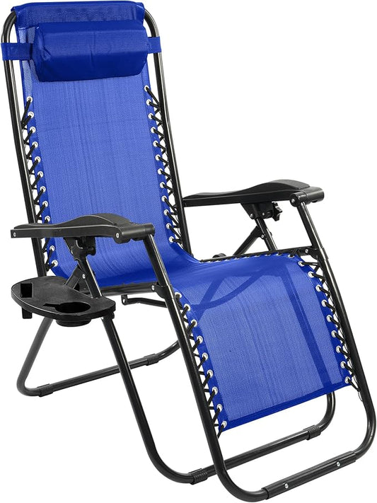 Zero Gravity Chair Set of 2 with Cup Holder & Removable Pillows, Adjustable Reclining Outdoor Patio Folding Chairs Portable Lounge Chair Furniture for Poolside, Lawn, Beach, Camping