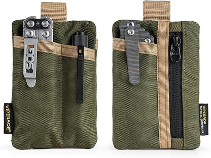 VIPERADE VE29 EDC Pouch Organizer With 3 Slots and Zipper Pocket for Everyday Carry Gears (Green/Tan)
