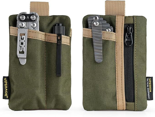 VIPERADE VE29 EDC Pouch Organizer With 3 Slots and Zipper Pocket for Everyday Carry Gears (Green/Tan)