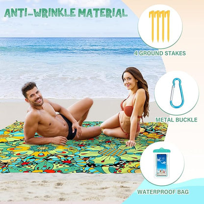 Beach Blanket Waterproof Sandproof 1-7 Adult Oversized 78 '' × 81 '' Lightweight Durable Compact Sand Free Beach Mat for Travel Camping Hiking Picnic Blanket Extra Large