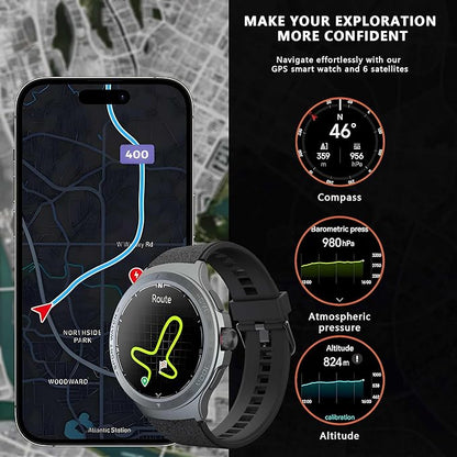 Military Smart Watch with Heart Rate Monitor/Compass/Flashlight/GPS, 1.43" Smartwatch with 170+ Sport Modes,5ATM Waterproof Fitness Watch for Men & Women, Compatible iOS Android (Black)