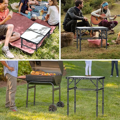 Folding Camping Table with Storage Net, 3 Adjustable Height Max 27.5" Aluminum Small Folding Table, Portable Table with Carry Handle, Lightweight, for Outdoor Indoor Travel Camping Picnic