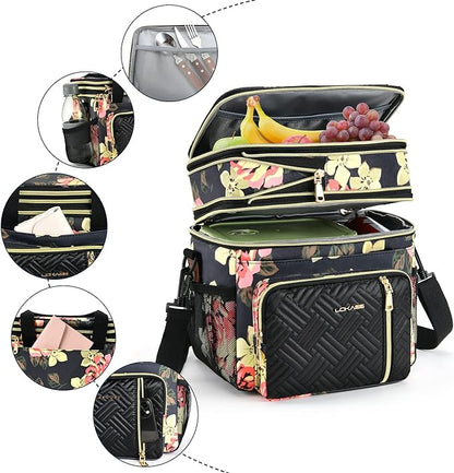 Lunch Box & Lunch Bag for Women, Large Insulated Adult Lunch Box Leakproof Lunchbox Cooler Bag for Work Picnic Beach,16L, Floral