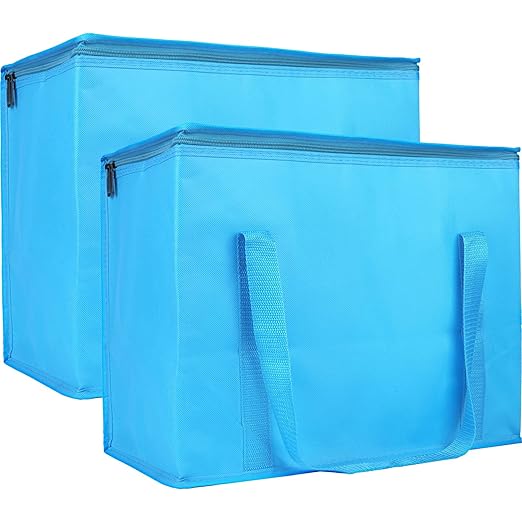 Bodaon 1-Pack Insulated Reusable Grocery Shopping Bags, X-Large Picnic Cooler Bag with Zipper Zippered Top Cold, Blue