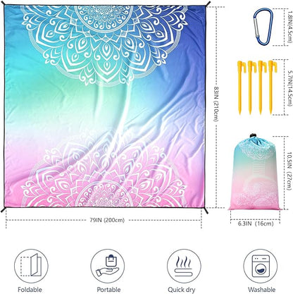 Beach Blanket Waterproof Sandproof Extra Large Beach Mat 79" X 83"/120"x108"for 1-8 Adults Quick Drying Durable Outdoor Picnic Mat for Beach Travel Camping Hiking