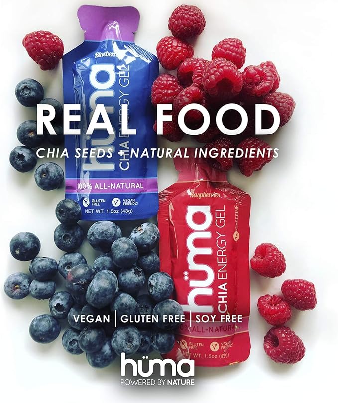 Huma Chia Energy Gel, Lemonade, 24 Gels, 25mg Caffeine - Sports Nutrition for Endurance Exercise