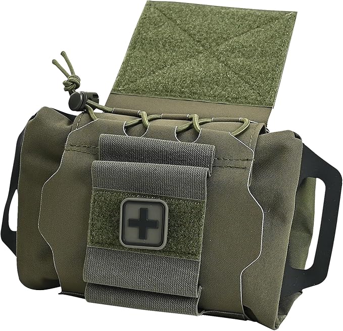 SABADO Rapid Deploy IFAK Pouch First Aid Kits Pack Tactical Two-piece System Medical Supply Holder Roll Carrier Hypalon Handle Outdoor Sport Hunting Bag Laminated Matting Fabric