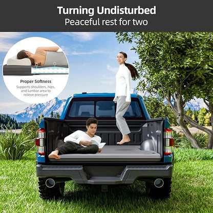 Truck Bed Mattress for 5.5-5.8Ft, Self-Inflating Mat Full-Size Short Trucks Bed for Outdoor Camping, Pickup Tent Accessories 12V Air Pump, Carry Bag, for Silverado, RAM, F Series, Sierra, Titan
