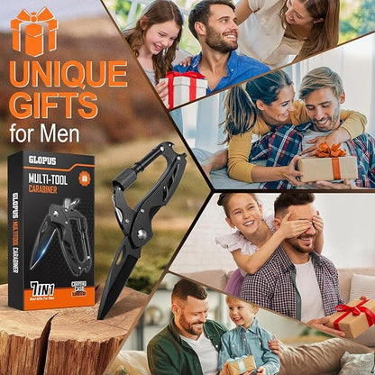 Fathers Day Dad Gifts from Daughter, Multitool Carabiner with Pocket Knife, EDC Gear with Folding Knives, Bottle Opener, Window Breaker And Screwdriver, Tactical Survival Gear for Camping And Hiking