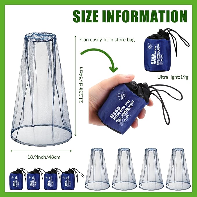 HESTYA 4 Pack Mosquito Net Mesh for Head Face Neck Fly Netting Hood from Bugs Gnats No See Net with Carry Bags for Outdoor