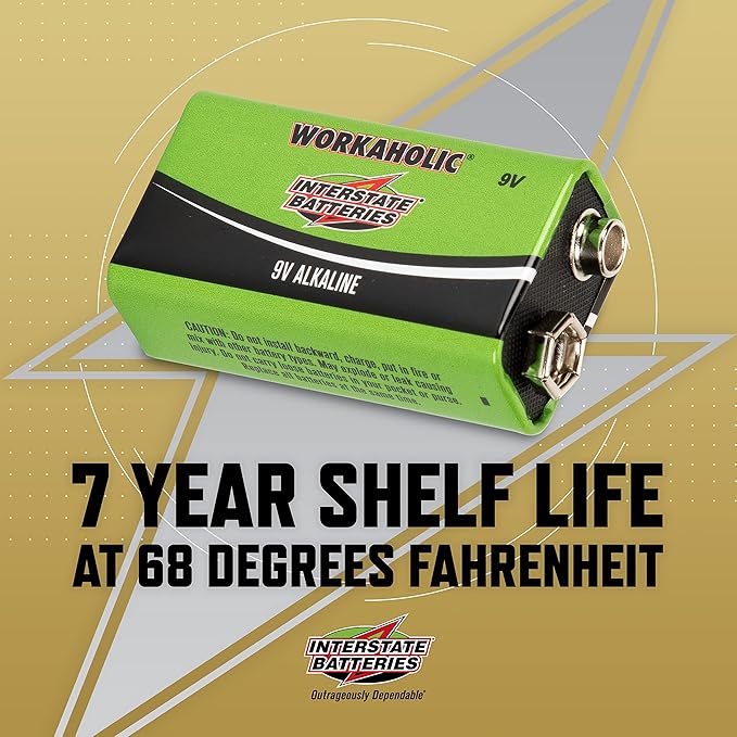 Interstate Batteries 9 Volt Alkaline Battery (12 Pack) All-Purpose 9V High Performance Batteries - Workaholic (DRY0196)
