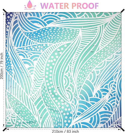Beach Blanket Waterproof Sandproof Beach Mat 79”x 83” for 1-4 Adults Quick Drying Durable Outdoor Picnic Mat for Beach Festival Travel Camping Hiking (Gradiant Blue-Ripple, 79"×83"(4 Person))