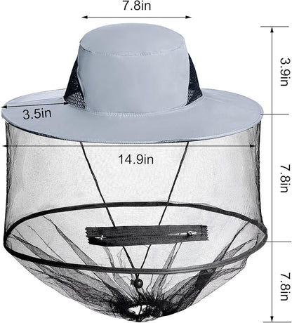 Sucrain 2 Pack Mosquito Head Net Hat Sun Hat Garden Bug Hat with Hidden Net Mesh for Outdoor Gardening Beekeeping