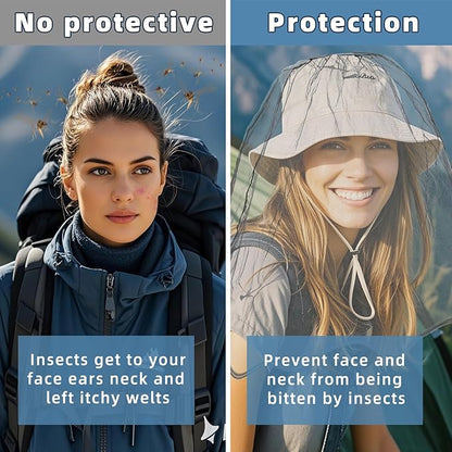 2 Pack Ultra Large Mosquito Net 42x25 Inches Mosquito Head Net Oversized Insect Netting Bug Fits Most Hats for Gardening Hiking Fishing Traveling(Gray+White)