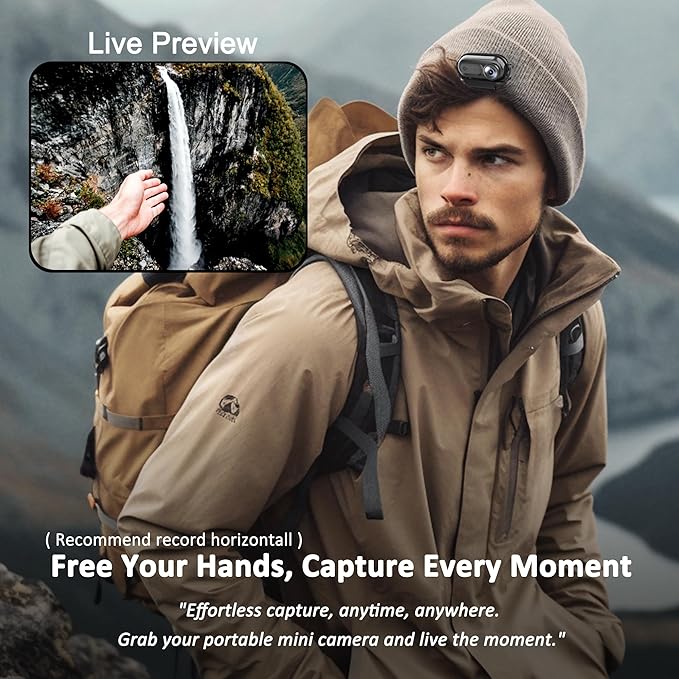 Mini Body Camera Action Cam with Auido & Video Recording -128G IPX7 Waterproof Thumb Size Hands Free Body Worn Cameras - Wearable Portable Camcorder for Work Travel Pet Walk Vlog(Black)