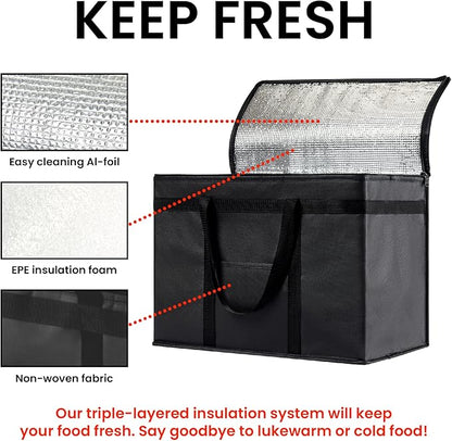 NZ home Insulated Cooler Bag and Food Warmer (XL Plus, 2 Pack) for Delivery & Grocery Shopping with Zippered Top, Gray