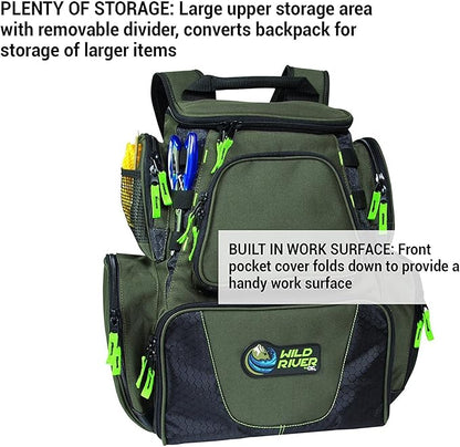 Wild River CLC WN3606 Multi-Tackle, Mulit-Pocket, Large Backpack, Fishing Bag, Without Trays