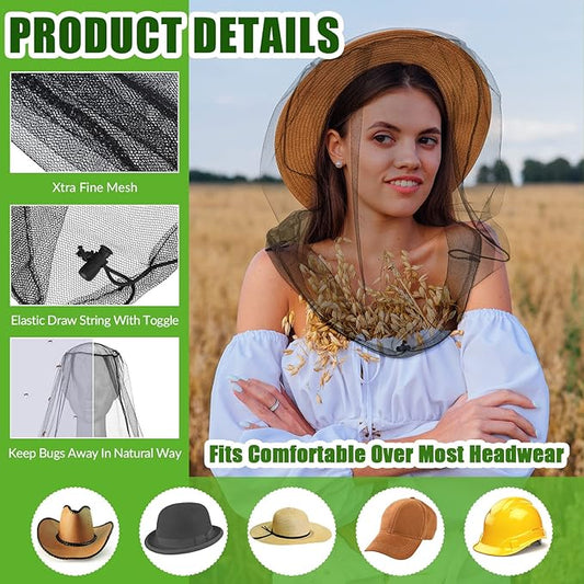 HESTYA 4 Pack Mosquito Net Mesh for Head Face Neck Fly Netting Hood from Bugs Gnats No See Net with Carry Bags for Outdoor